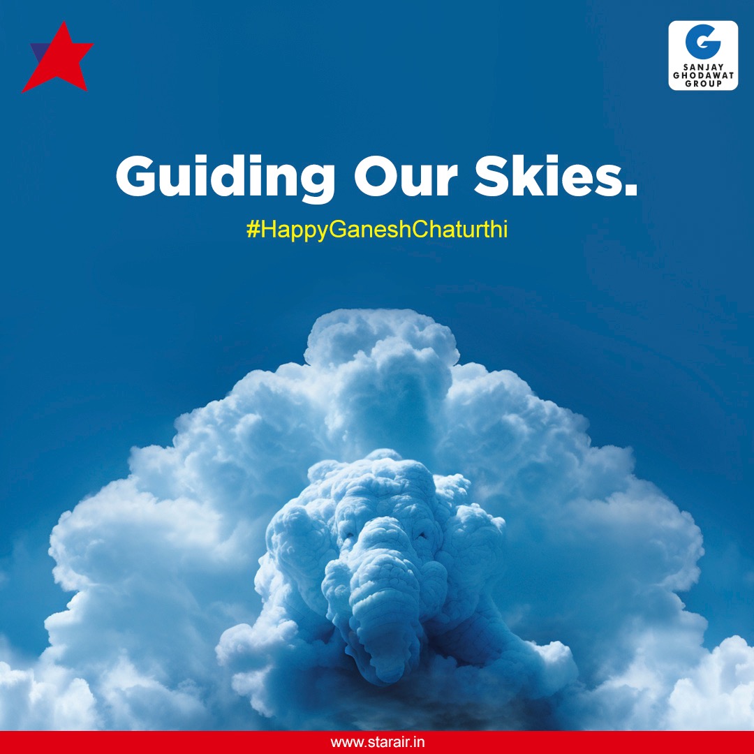 Embrace the divine grace of Lord Ganesha as we soar through the boundless skies together!

Happy Ganesh Chaturthi to one and all!

#OfficialStarAir #WeCare #ConnectingReallndia #FlyWithStarAir #SGGRising #S5Constellation #Hi5S5 #FlyS5 #FlySmartWithS5 #GaneshChaturthi  #Bappa