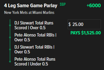 Lineup_Guy's tweet photo. Sized down because only 1 game of this order but the odds are good enough to make it worth betting. Stewart hit 3rd before Alonso last game vs a righty. CZR has him 4th so here are the flip plays. FD and BR agree with me (last bet is only +2500 on BR!)

#MLBPicks #GamblingX https://t.co/XLSQ98LK4o