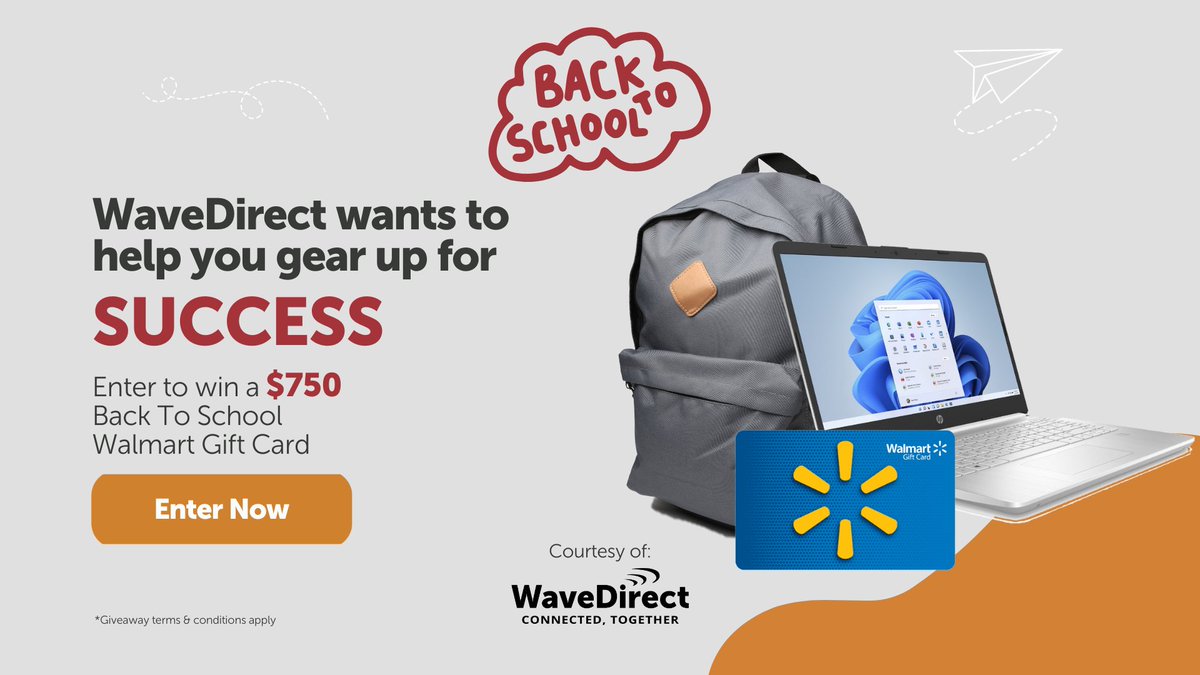WaveDirect wants to help you gear up for success! 📷 Enter to win a $750 Back To School Walmart Gift Card.📷  Tell us how you have used the internet to learn, connect, or create something unique! Enter today!
get.wavedirect.net/giveaway/