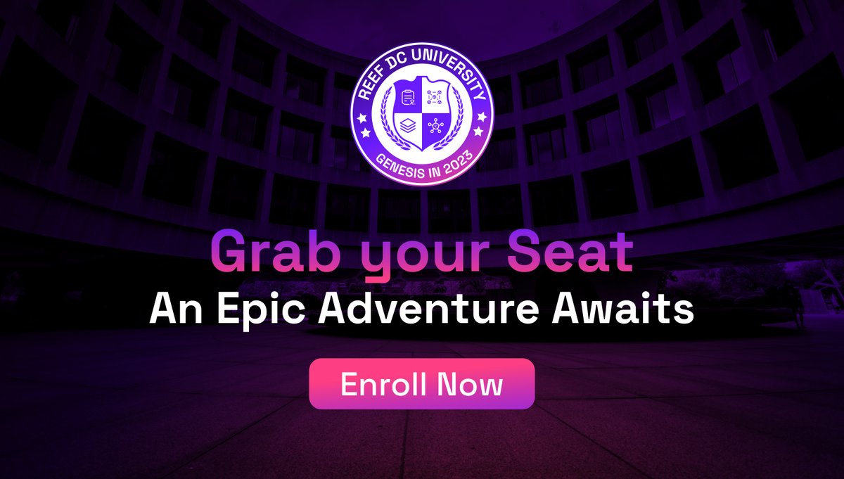 Reef_Chain's tweet photo. 1/ 🌏🎓 Embark on an Epic Adventure with #ReefDCUniversity!

Enroll &amp; take the first step to becoming a #Web3 Pioneer with:

*Lecture Town Hall
*Boardroom Pitch
*Hackers Underground

🔗Enroll: https://t.co/X7a0FFraSM

Learn more: https://t.co/ae2zknaVd0 https://t.co/cfqVTu6YUk