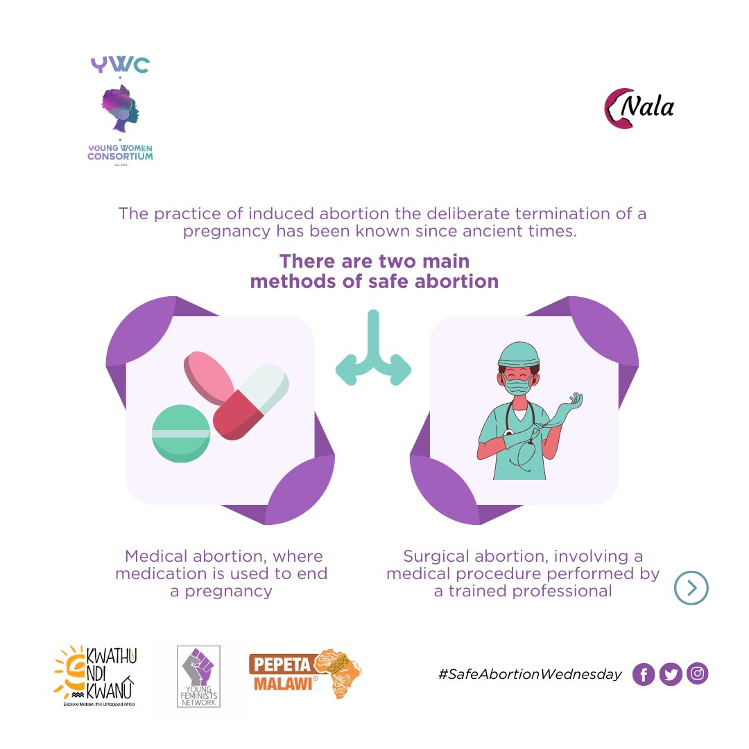 Did you know?
There are two main methods of #SafeAbortion 
Medical Abortion💊: where medication is used.
Surgical Abortion💉: involving a medical procedure by a trained professional.
#SafeAbortionWedensday #IamNala #Malawi #Abortionishealthcare #Sep28