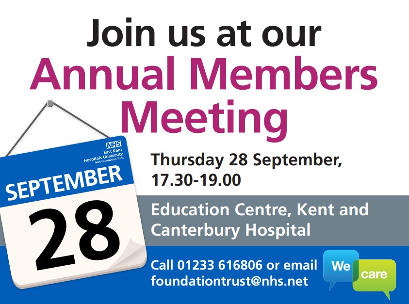 Our Annual Members Meeting is an opportunity to find out about what EKHUFT has been up to in the past year, update you, listen to patient feedback &amp; share a glimpse of our future plans. 💙

Info and registration👉

Call 01233 616806 or email foundationtrust@nhs.net