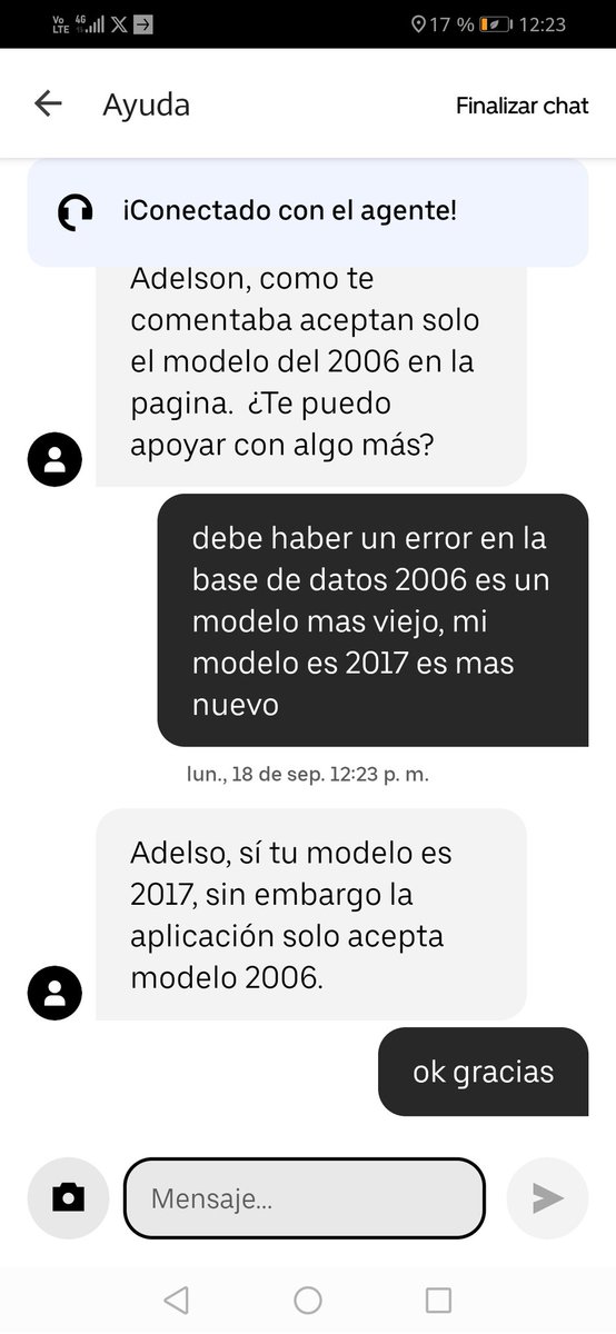 adelsosuarez's tweet photo. @Uber hola uber hay un inconveniente en Trujillo Perú solo acepta vehículos toyota yaris 2006 y el mio es 2017 https://t.co/4N3JTXifk1