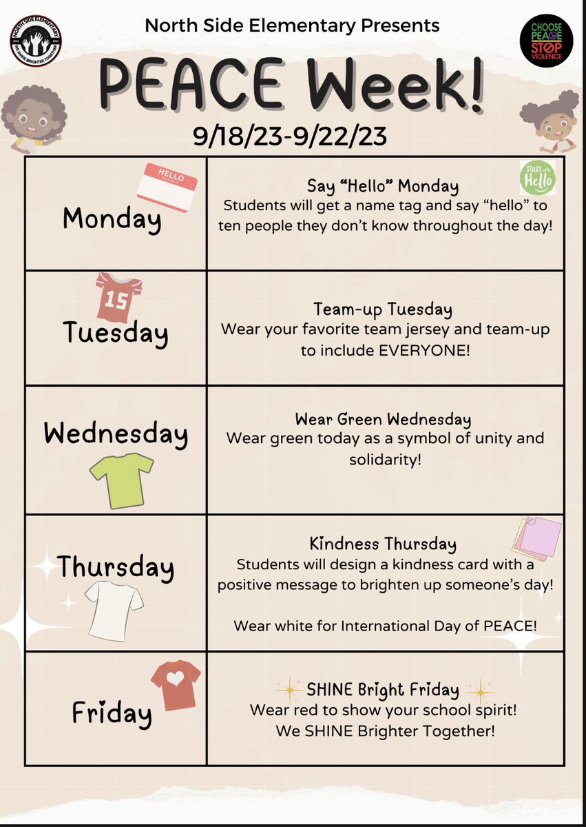 HeilangePorcena's tweet photo. Itβs Peace Week at North Side! Students enjoyed meeting new friends on Say Hello Monday! @browardschools @BcpsCentral_ @bcpsleonardi @QaiyimKaia @BCPSStudentServ @DrGHarrigan #PeaceWeek2023 @ChoozPeace #choozpeace #browardprevention #leadingthechange #LIVEUNITEDBroward https://t.co/PjQjDAiLMy