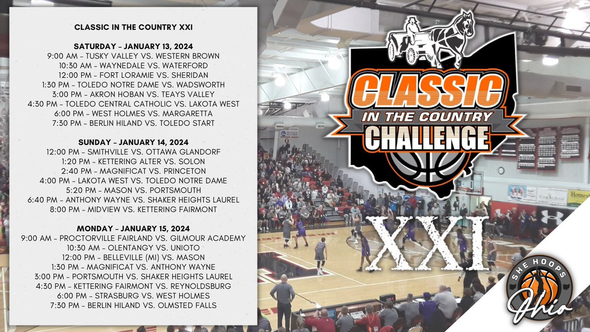❗️Classic in the Country Schedule❗️

The wait is over! Full Classic in the Country XXI schedule is OUT!

Let the fun begin!

shehoopsohio.com/classic

“Where champions compete and hospitality is king!”

<a href="/CitCountry/">ClassicInTheCountry</a>
