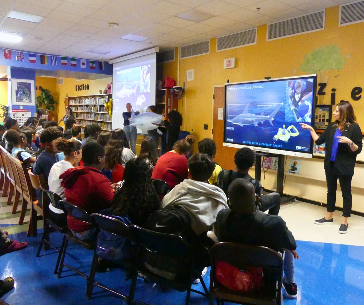 ANGARIocean's tweet photo. #MondayMotivation is getting to talk #shark research, conservation & #CoastalOceanExplorers w/500+ @palmspringsms @PBCSD students & teachers! We & our @FIUCASE partner scientists can't wait to welcome the #STEMrays aboard #rvANGARI & thank @Society4Science for making it possible! https://t.co/bINSkdc7r6