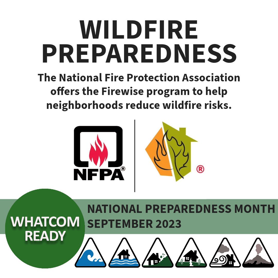 WhatcomREADY's tweet image. We continue to share preparedness tips and tools through September, National Preparedness Month.
Tip #6: @Firewise USA Programs offer assistance in helping you and your neighbors protect your homes and reduce wildfire risk.