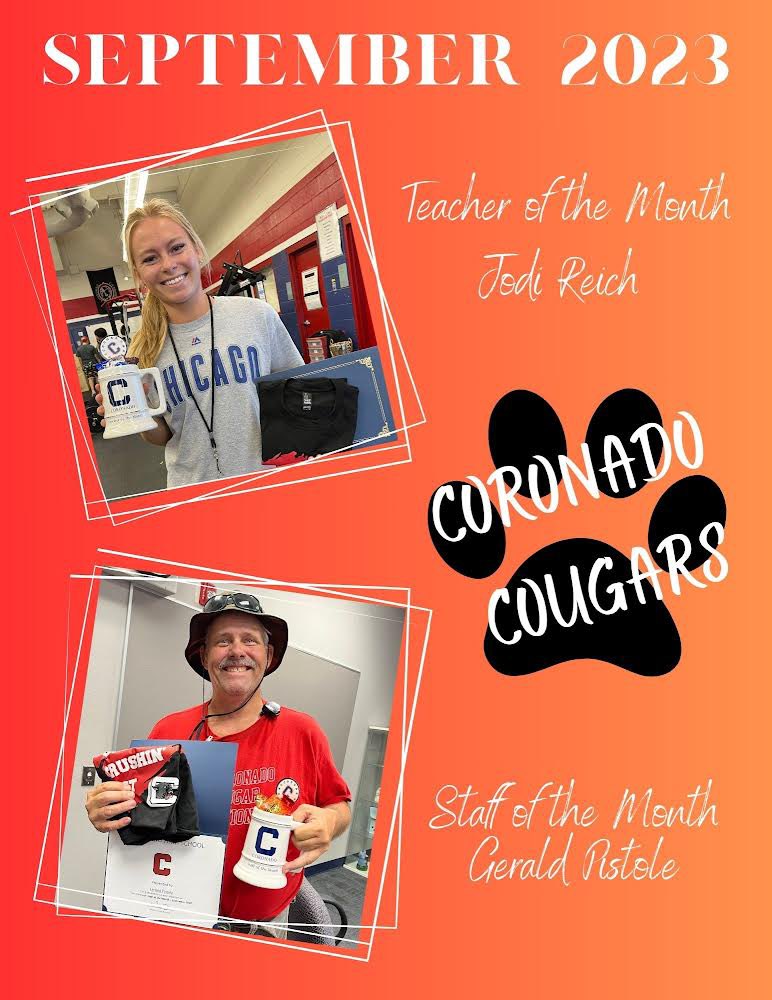 Please join us in congratulating our teacher and staff of the month for September! We greatly appreciate their outstanding work on behalf of the students, faculty, and staff at Coronado High School!