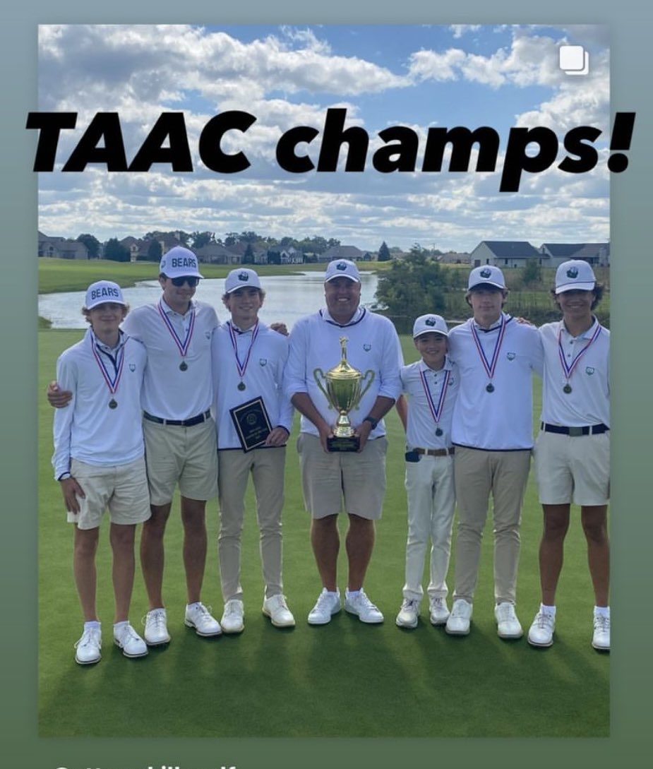 AdamFineske's tweet photo. Let’s goooo! Our varsity Green Bear golf team nails the TAAC league championship for the 15th consecutive year today! #GoGreenBears 🙌💚😎 https://t.co/OUkVi9Bzsd