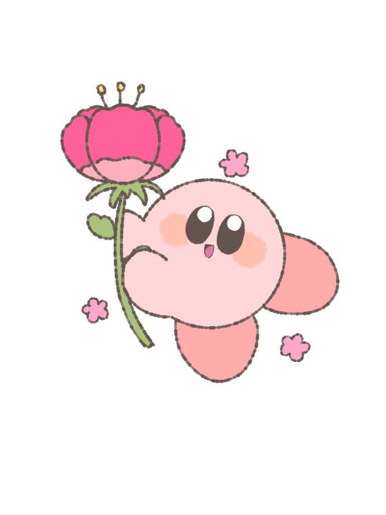 kirby flower no humans simple background holding white background open mouth holding flower  illustration images