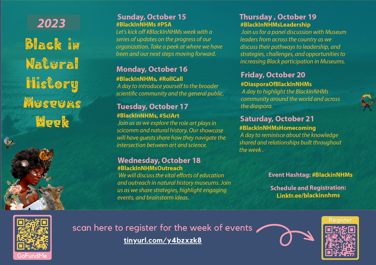 We are officially 4 weeks away from our annual #BlackInNHMs Week! There's a bunch of exciting synchronous &amp; asynchronous activities planned. Stay tuned this week for the in-depth details of each day. In the meantime, follow our page to make sure you don’t miss an update!