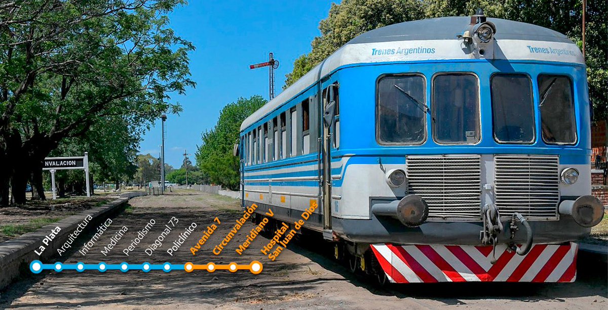 TrenesArg's tweet photo. ¡Extendimos el #TrenUniversitario de La Plata! 🚆

Cuenta con vías renovadas, mejoras en estaciones y 4 paradas intermedias nuevas:

👉🏻 Avenida 7
👉🏻 Circunvalación
👉🏻 Meridiano V
👉🏻 Hospital San Juan de Dios

#ElTrenNosUne https://t.co/wYwC0tciOb