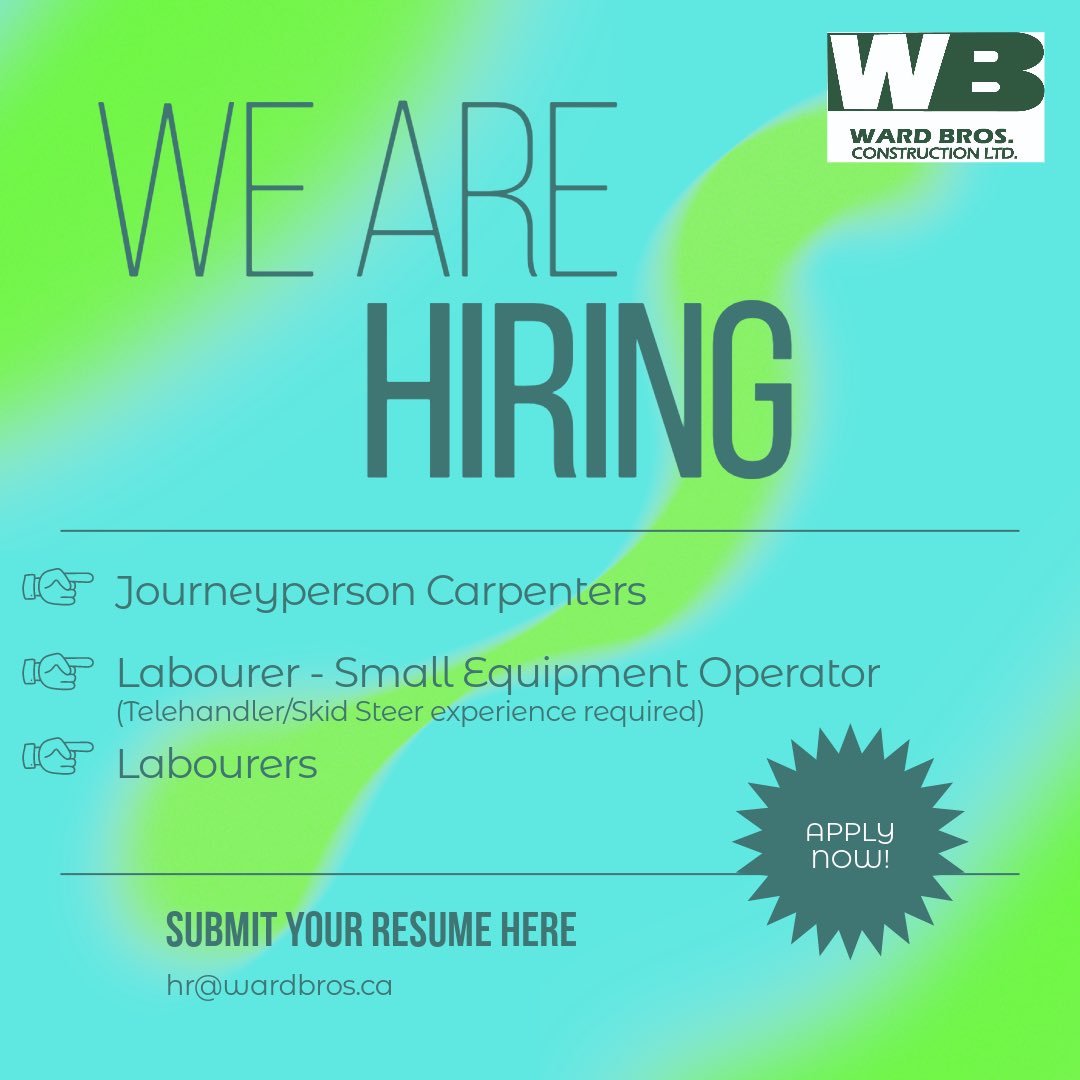 WardBros1976's tweet photo. We are hiring! Do you know someone? Please share and like! #yql #yqljobs #jobs #construction #ab #abjobs #lethbridge #lethbridgejobs https://t.co/BaDVA6gdBV