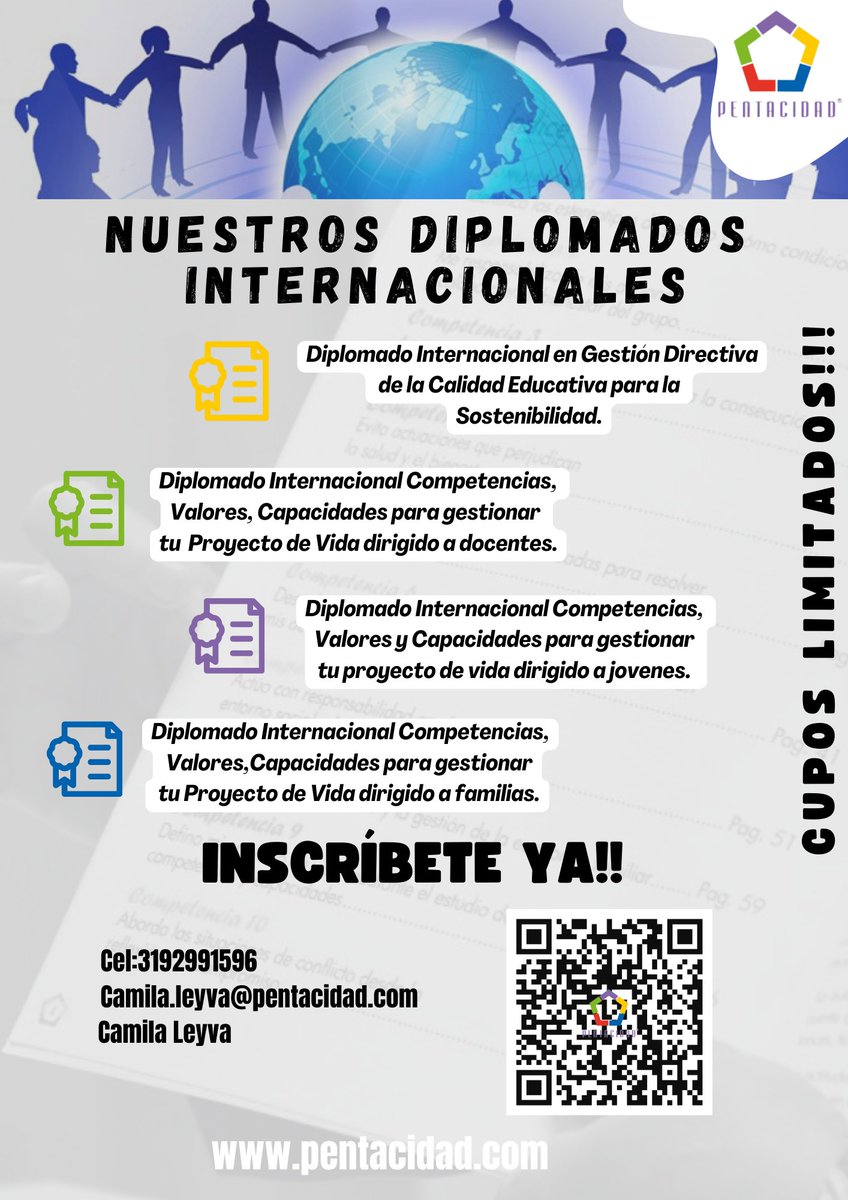 🌟 Descubre un nuevo mundo de oportunidades con nuestros Diplomados Internacionales del Grupo Pentacidad 🎓💼¡Potencia tu futuro y únete a nosotros en este emocionante viaje! 🚀📚 !empezamos este sábado 23 de septiembre 2023 nuestros diplomados no te quedes por fuera!