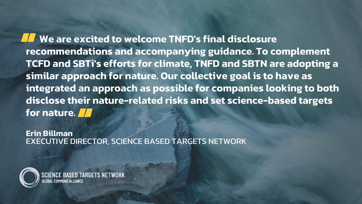 ⚡️BREAKING⚡️ As a knowledge partner of @TNFD_, we welcome the final #TNFD Recommendations enabling corporates and financial institutions to begin reporting on nature-related issues. The release includes joint TNFD-#SBTN guidance on target setting. tnfd.global