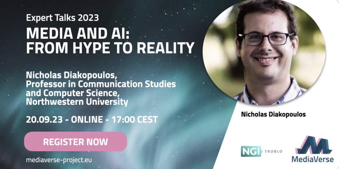 Curious about the future of #AI platforms?
Tune in tomorrow, 5pm CEST, as Nicholas Diakopoulous (<a href="/ndiakopoulos/">Nicholas Diakopoulos</a>) shares his insights on this #HotTopic. 🌶️
Register for our free, online expert talk: bit.ly/3PqAzGH.
