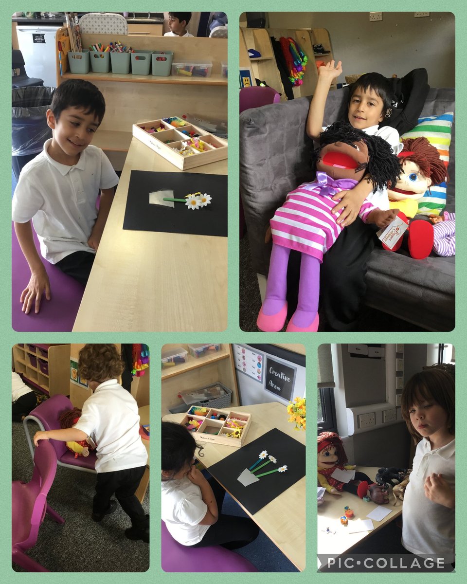 Today we were looking at  the Preposition "on". The children did very well with their listening skills and following instructions. 
In Art and Science we have been looking at Plants and trees. The children created their own plants using materials.