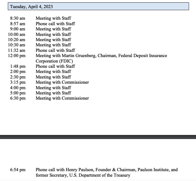 bpcostello's tweet photo. Who is running @SECGov — @garygensler, or is it the Xi Jinping & the CCP interlocutor, Hank Paulson? Gensler's April 2023 schedule shows repeated meetings with Paulson. Why is Gensler burying Chinese executives misconduct? Is Paulson FARA-compliant while seemingly working to safeguard elite donors' investments in China?https://t.co/Y9ZT4NkhRZ