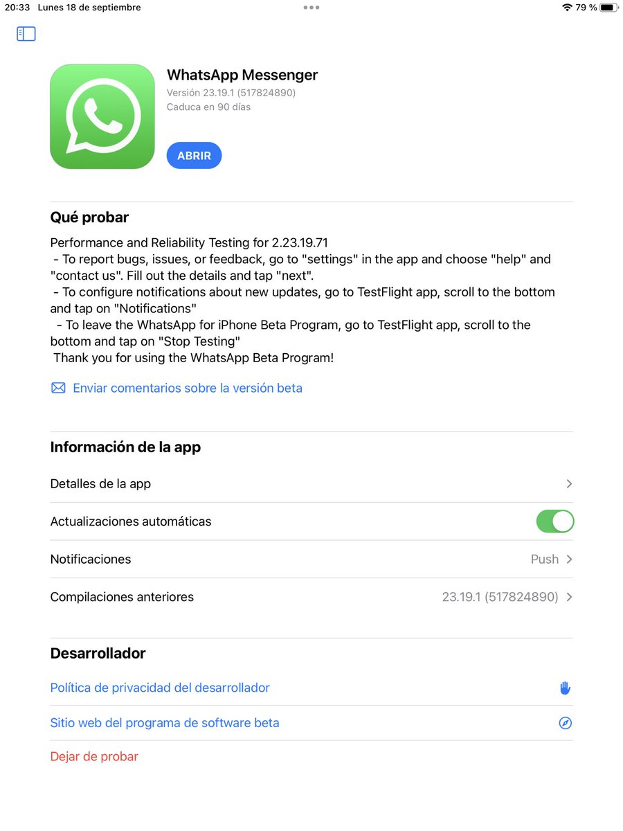 fdez_dev's tweet photo. WhatsApp is now available for iPad (in the latest TestFlight beta) https://t.co/wgCVBppJQF