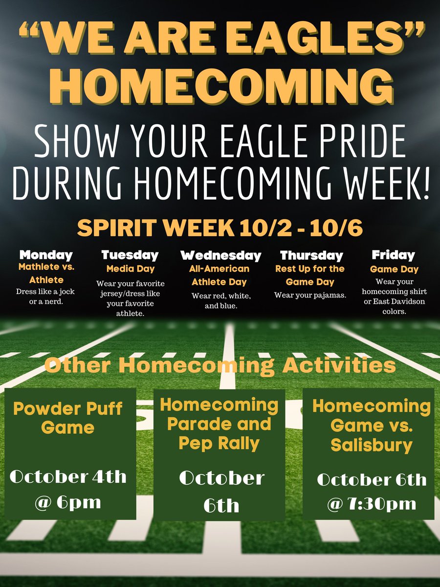 Show you Eagle Pride during Homecoming Week - October 2 - 6, 2023! edl.io/n1815965