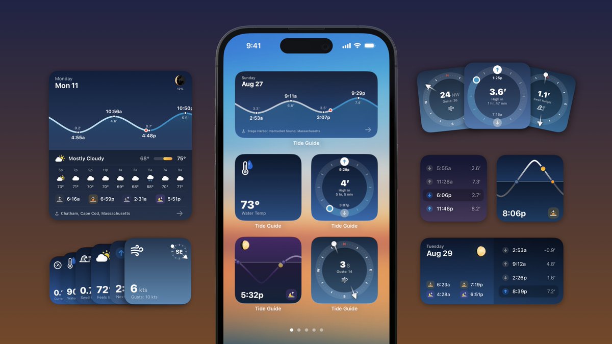 TideGuideApp's tweet image. Interactive Widgets! All-new widgets bring dynamic and playful interactions to the Home Screen. Tap to switch weather conditions, view future forecasts, toggle solunar modes, and more.
