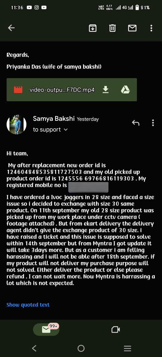 Priyankass_B's tweet photo. Myntra is harrasing like hell and not even bothered to solve the problem. mailed with cctv footage with proof. if my problem will not resolve within 24hrs i will go to consumer forum and will laudge a complaint. https://t.co/85yih7BM9N