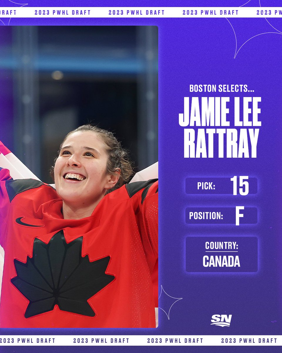 With the 15th overall pick in the Inaugural PWHL draft Boston has selected Jamie Lee Rattray. 👀 #PWHLDraft2023 | @PWHL_Boston