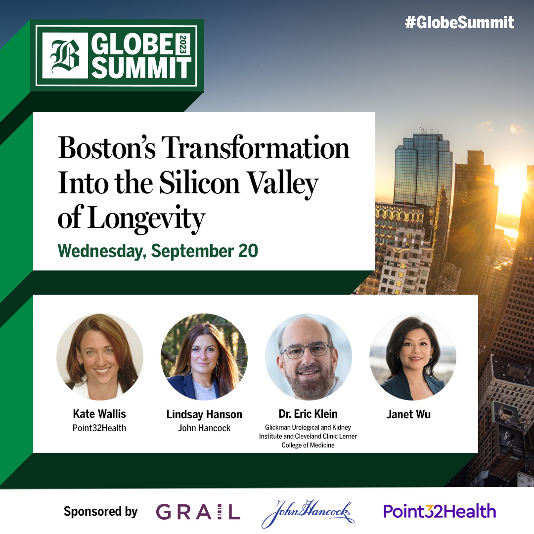 BOSTON’S TRANSFORMATION INTO THE SILICON VALLEY OF LONGEVITY Featuring: Kate Wallis, @EricKleinMD, Lindsay Hanson, and @JanetWuNews #GlobeSummit