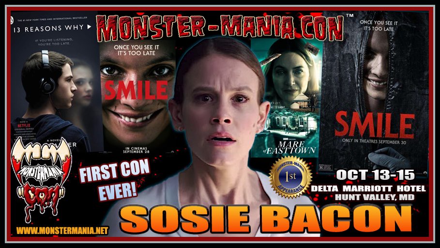 Here’s something to #Smile about! SOSIE BACON joins us for our Oct show!
Tix: purchase.growtix.com/eh/MONSTER_MAN…

#Smile #Scream #13ReasonsWhy #MareofEasttown #horror #horrorfamily #horrorfans #Baltimore #Maryland #cosplay #cosplayers