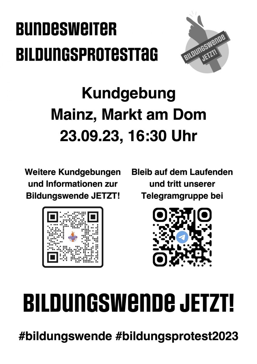 Foeted2021's tweet photo. KOMM am 23.09. zur Demo zum Bildungsprotesttag in Rheinland-Pfalz
#Bildungsprotest2023 und/oder #Bildungswende https://t.co/mIqoAzmyAb