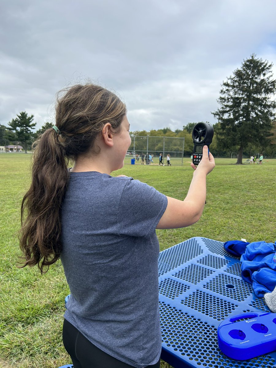 Using an anemometer during recess to figure out how accurate our weather apps are. We found the results to be comparable!