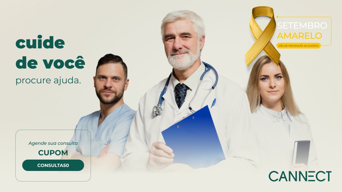CannectLife's tweet photo. Fale, ouça e procure ajuda profissional. Dê o primeiro passo para uma vida melhor!
Este mês a #Cannect está oferecendo o cupom CONSULTA50 que garante R$50 de desconto na consulta.
Compartilhe com quem precisa 💚
#SetembroAmarelo https://t.co/wpEgyfOJ7L