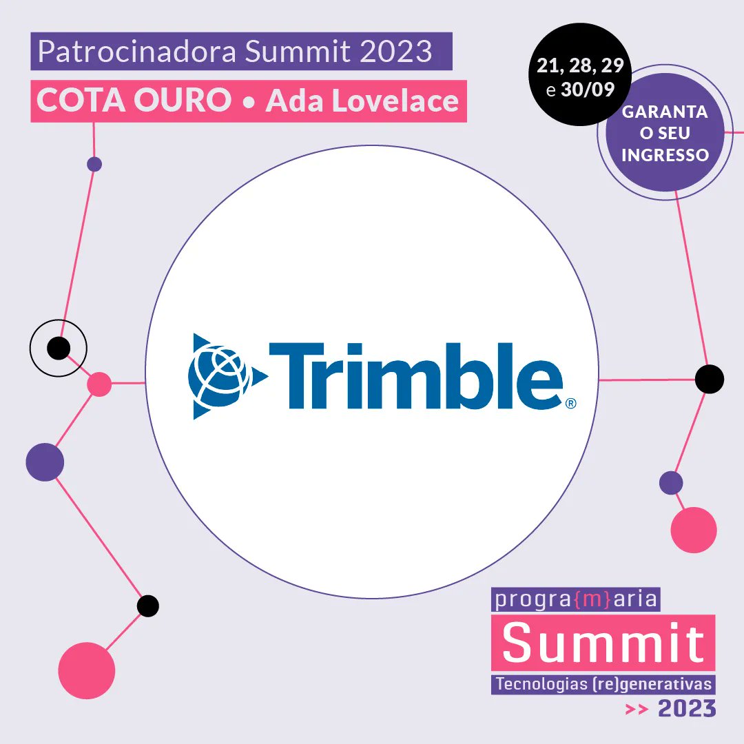 programaria's tweet image. Conheça mais uma grande parceira da PrograMaria e patrocinadora oficial do #PrograMariaSummit 2023 

E é com muita alegria que queremos te apresentar um pouco mais do nosso patrocinador! Para mais informações sobre a Trimble (NASDAQ: TRMB), visite: buff.ly/44VYALs .&quot;