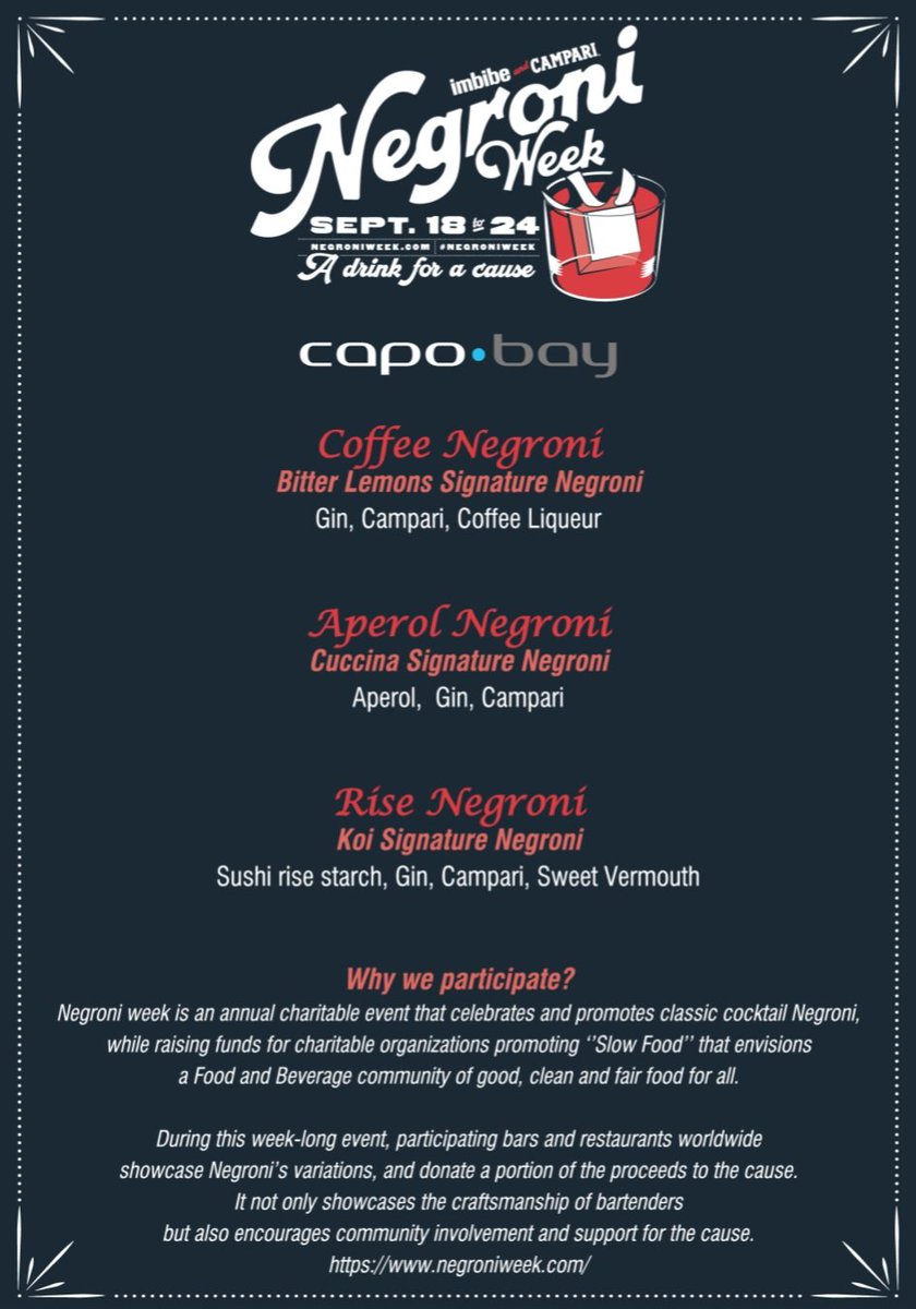 Negroni Week <a href="/CapoBayHotel/">Capo Bay Hotel</a> 18-24 September 2023 🥃

#NegroniWeek #CapoBayHotel #Protaras #Cyprus