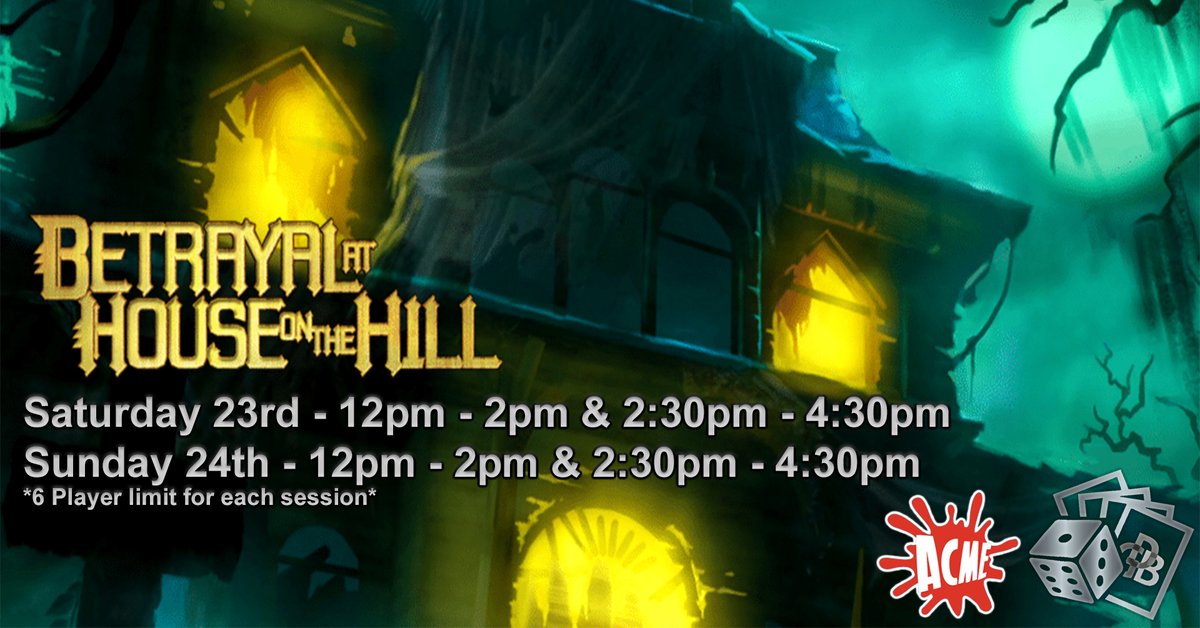Betrayal at acme!! check out the event for details

fb.me/e/3R5ygW2km

#betrayalathouseonthehill #tabletopgames #boardgames @Acmecomiccon