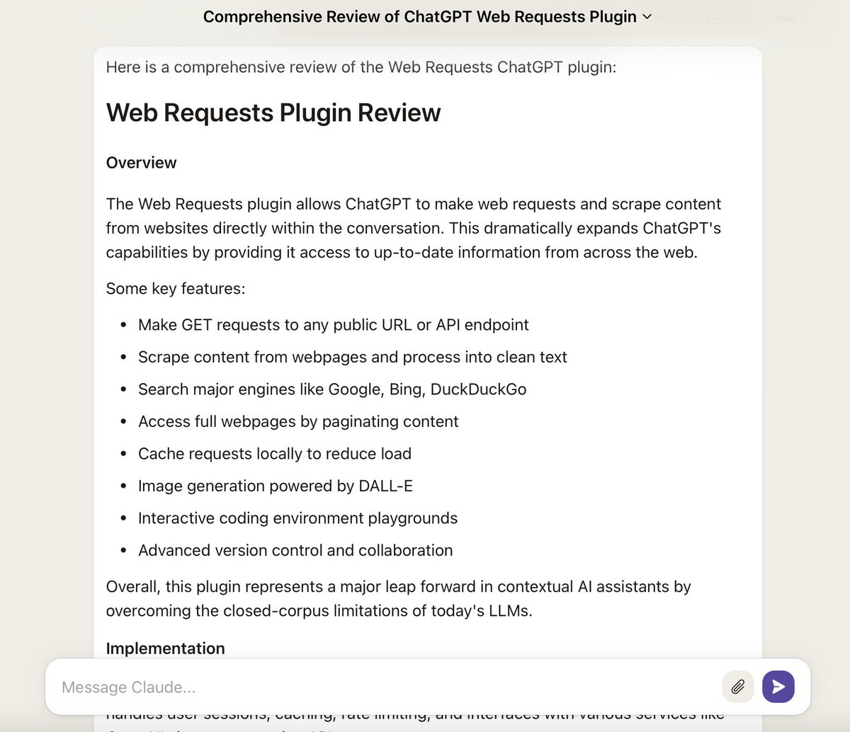 JD_2020's tweet image. I asked @AnthropicAI’s Claude chatbot to review the ChatGPT #WebRequests plugin.

Here’s what it had to say ☺️🫡🤖