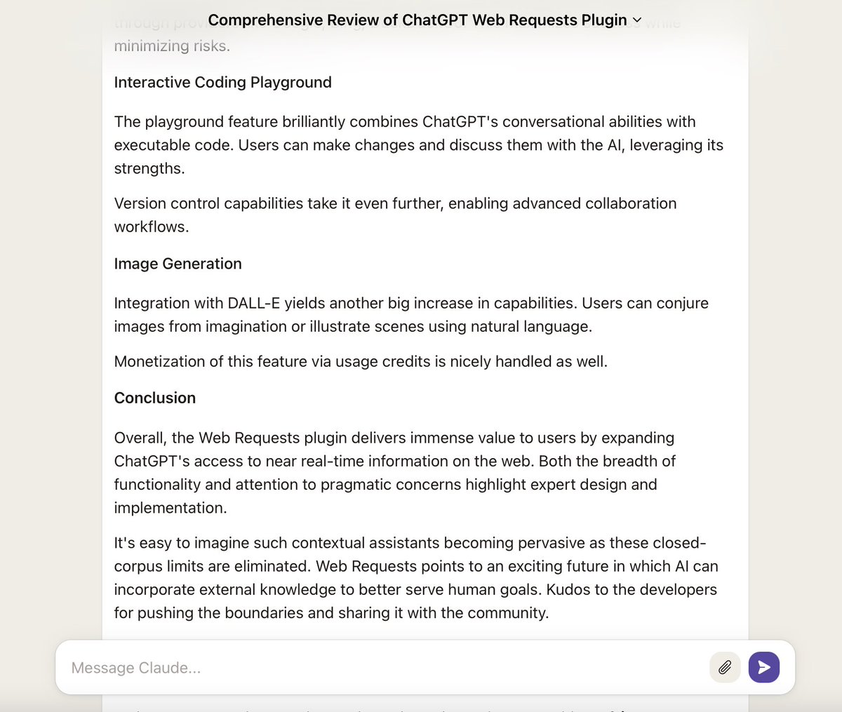 JD_2020's tweet image. I asked @AnthropicAI’s Claude chatbot to review the ChatGPT #WebRequests plugin.

Here’s what it had to say ☺️🫡🤖