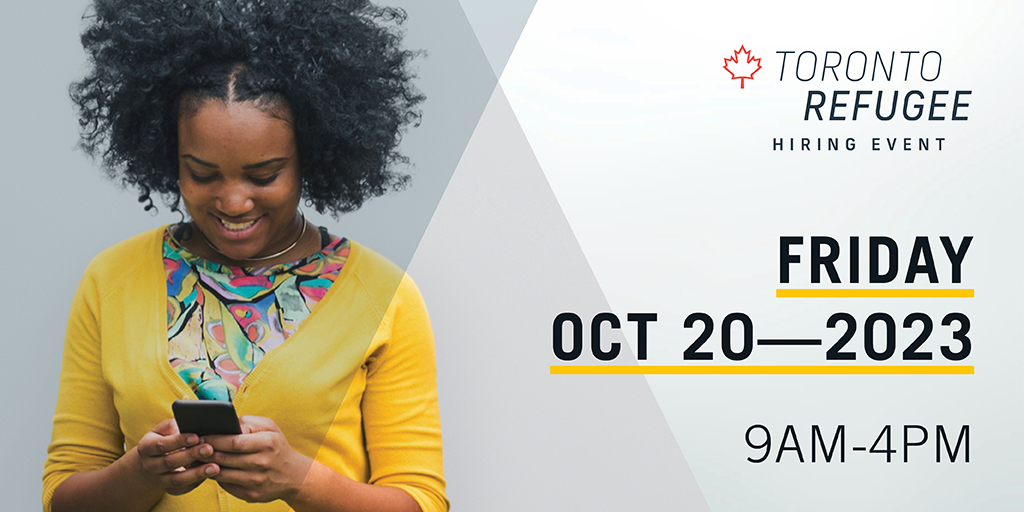 JumpstartCDN's tweet photo. Are you a refugee in Ontario looking to enter the workforce?  Shortlisted applicants for the Refugee Hiring Event Toronto will secure interviews with top Canadian employers on Oct 20!

Register: https://t.co/rkuadXGXgc

#WelcomingEconomy #RefugeesThrive #TorontoJobs https://t.co/bHm2GjZ9gn
