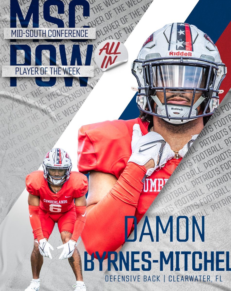 UCPatriotFball's tweet photo. Damon Byrnes-Mitchell and Job Matossian (x4) earn Mid-South Conference Player of the Week honors for their performance in the team's win over #14 Reinhardt!! 

Story: https://t.co/gCik9nneBs https://t.co/3do2x6LiYO