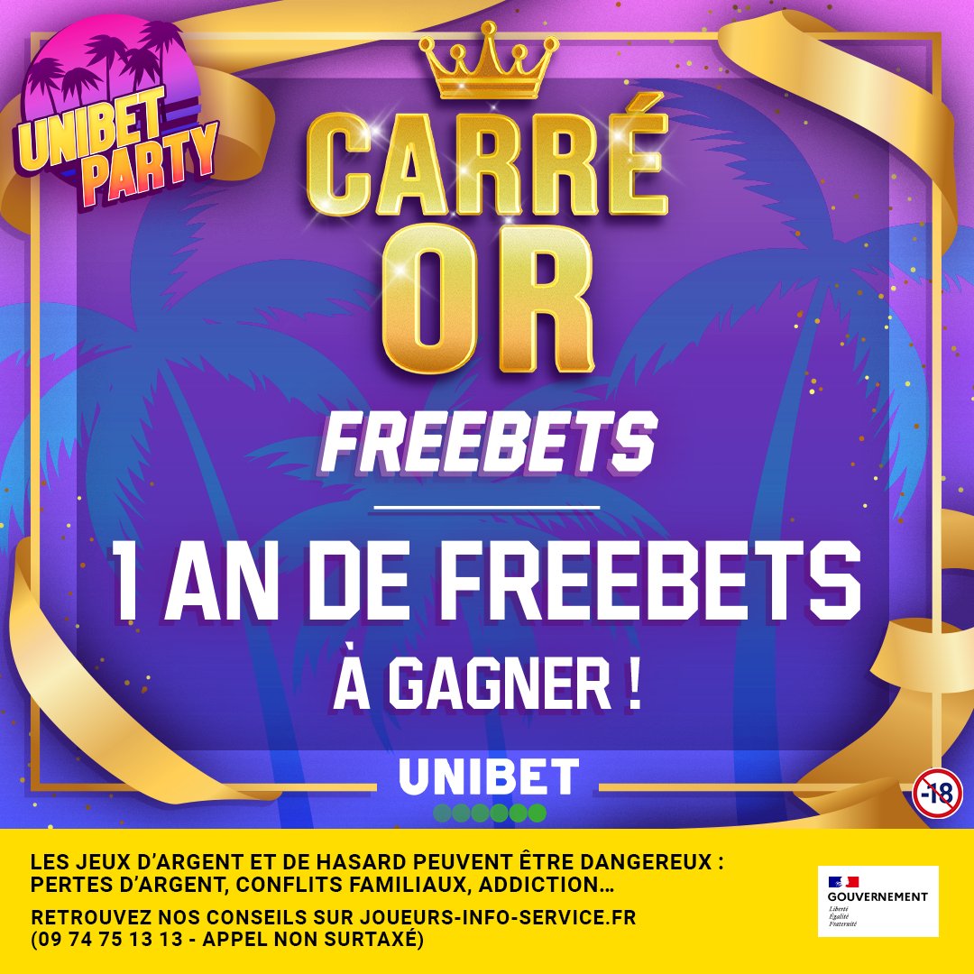 🤑 Des Freebets toute l'année ça te dit ? Tente de gagner 50€/mois pendant 1 an ! 👉 RT/Follow @UnibetFrance + #UnibetParty + ton pseudo.