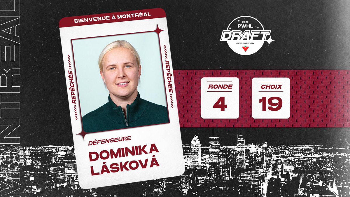 PWHL_Montreal's tweet photo. Nous avons obtenu Dominika Lásková avec notre 4ème choix! Excité de vous avoir sur l’équipe. | We’ve netted Dominika Lásková with our 4th pick! Happy to have you on the team. 
 
#PWHLDraft2023 https://t.co/0QvTA8RQrW