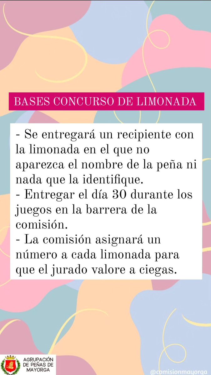 ComisionMayorga's tweet photo. ¡El día 30 viene con novedades y tradiciones!
Como todos los años se llevará a cabo el concurso de limonada y como novedad, cambiamos el concurso de tortilla por concurso de bocadillo.

#quepoconosquedaparaeldia26
#SantoToribio2023
#Mayorga
#MayorgaenFiestas23 https://t.co/IhwgEmTbHo