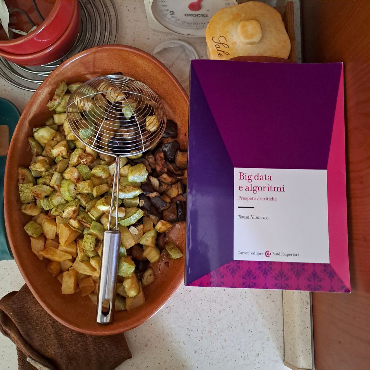 donatacolumbro's tweet photo. Invece di parlare di AI ed estinzione, collegatevi alle 21:15 con il #DataBookClub per discutere di "Big data e algoritmi" di Teresa Numerico (@Caroccieditore). Libro che abbiamo letto in spiaggia, mentre cuocevano le melanzane fritte e in altri posti inaspettati https://t.co/RAfeERosY6