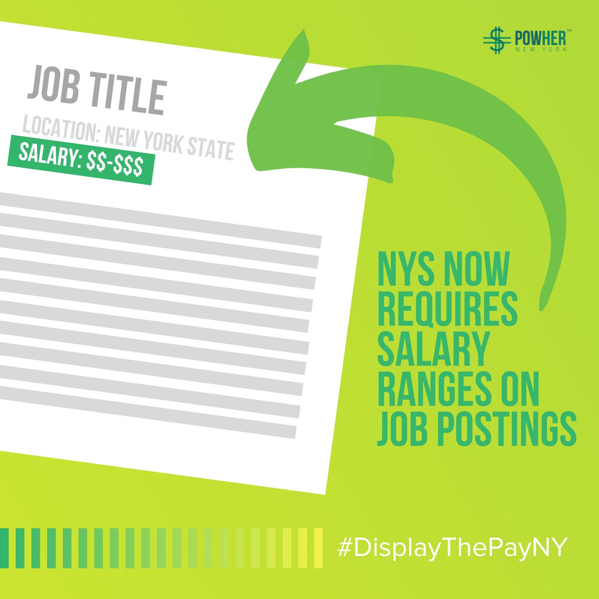 EFFECTIVE NOW: As of 9/17/23, employers in New York state with 4+ employees will be required to list pay ranges in advertisements for jobs, promotions, and transfer opportunities.

#DisplayThePayNY #EqualPayNY