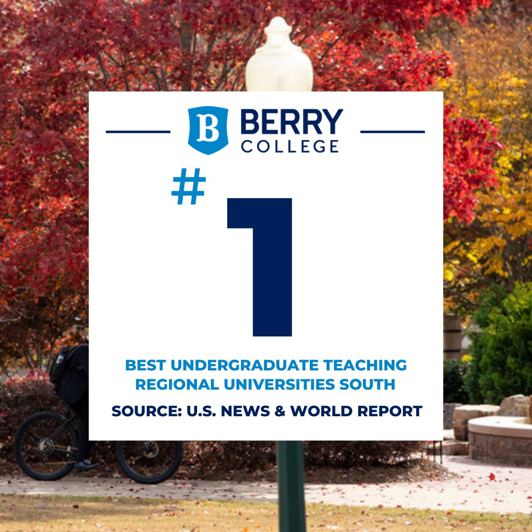 berrycollege's tweet photo. Once again, U.S. News has ranked Berry College the No. 1 best value among regional universities in the South!

Berry rose in nearly all the 2024 Best Colleges rankings. Rankings include 1st for “best undergraduate teaching”, 5th for “most innovative” and 5th overall in the South. https://t.co/aiSuSftEJr