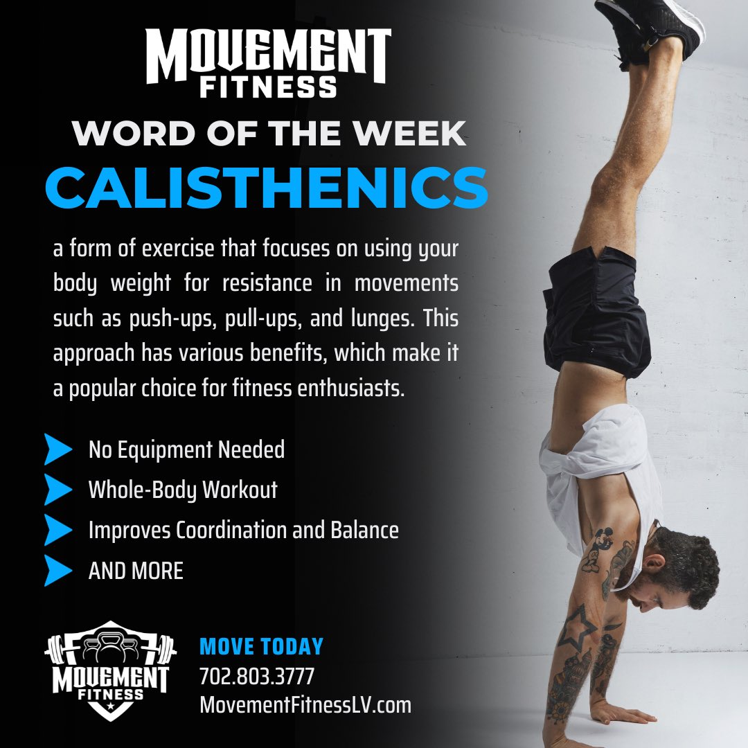 Calisthenics is a form of exercise that focuses on using your body weight for resistance in movements such as push-ups, pull-ups, and lunges. This approach has various benefits, which make it a popular choice for fitness enthusiasts.

Call Today to schedule a tour of the gym!