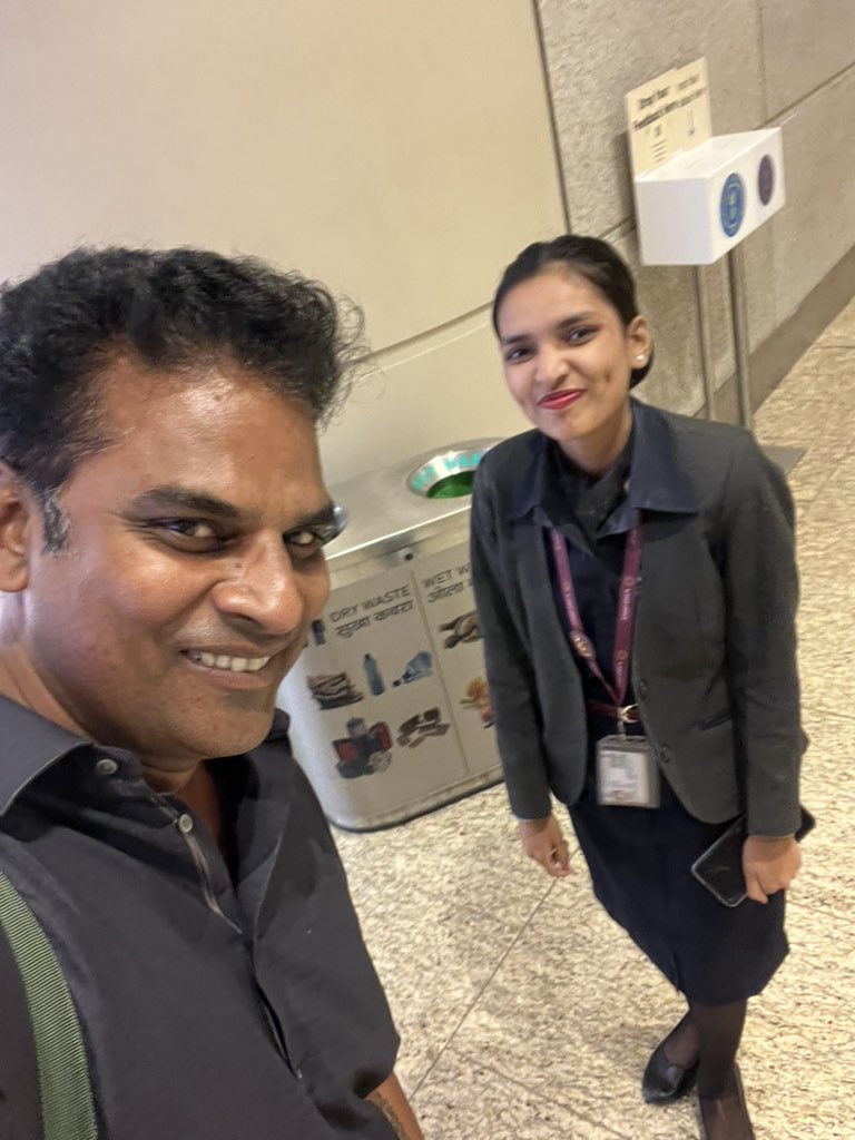 PavanAtukuri's tweet photo. My flight from Hyd to Mumbai got delayed,I was sure I would miss my connecting flight to Munich,with layover time shrunk to 50 mins.Thx to Sakshi Ujgare of @airvistara to fast track us from security check and immigration thru boarding gate patiently, she’s a #rockstar of #Vistara https://t.co/sR9gKyJxac
