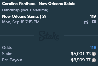 NFL PLAY FOR TONIGHTTT NUKE THIS

SAINTS -3

#NFLBETTING #MNF