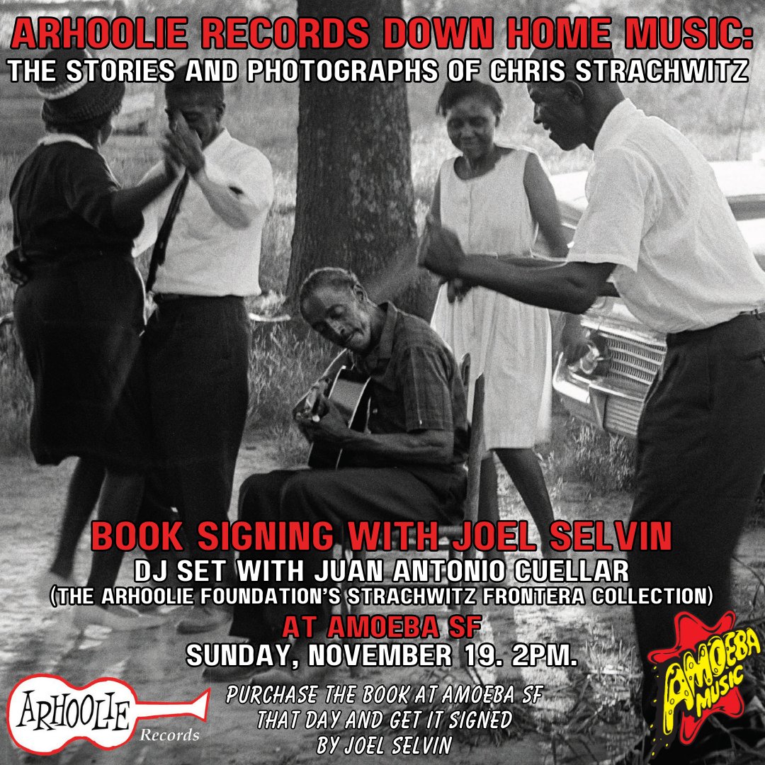AmoebaSF's tweet photo. Amoeba SF presents a signing of "Arhoolie Records Down Home Music: The Stories & Photographs of Chris Strachwitz" (@ChronicleBooks) w/ co-author @Joelselvin on Sunday 11/19 at 2pm!
DJ set from Juan Antonio Cuellar (@ArhoolieFdn #FronteraCollection).
ℹ️https://t.co/jZFV9rXf4m https://t.co/bX4kImsPHR