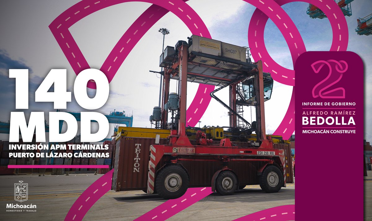 GobMichoacan's tweet photo. El Puerto de Lázaro Cárdenas mantiene una alta competitividad, de tal manera que se ha confirmado y está en marcha la inversión de 140 millones de dólares por parte de APM Terminals, naviera de los Países Bajos. #MichoacánConstruye https://t.co/VXJPEWja2Q
